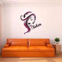 Calcomanía de pared para salón, bonita silueta femenina con letras de salón extraíbles, tamaño: 27 pulgadas de ancho x 30 pulgadas de alto(27 In x 30 In multi) - Multicolor - Ver 1