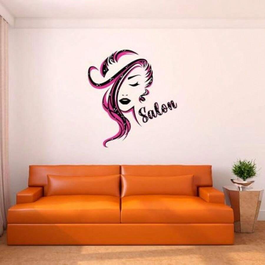 Calcomanía de pared para salón, bonita silueta femenina con letras de salón extraíbles, tamaño: 27 pulgadas de ancho x 30 pulgadas de alto(27 In x 30 In multi) - Multicolor - Ver 1