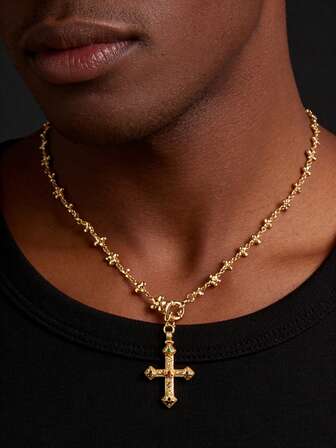 1 Piece Vintage Gold Silver Color Cross Necklace For Women Men,Retro Flower Chain Faith Crucifix Choker Baptims Necklace For Daily/Hip Hop Party/Wedding/Vacation Wearing, Religious Jewelry Gift For Easter Day/Anniversary/Mother's Day/Valentin's Day/Christmas Day