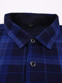 1 件圣诞礼物男士法兰绒保暖衬衫，休闲格子长袖加厚保暖衬里衬衫，带口袋，适合秋冬季 - 藍色 - 查看 4