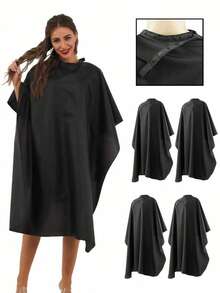 4/1pc Professional Salon Hair Cutting Apron - Extra Wide & Long, Salon Cape, Plus Size Suitable For Haircutting & Styling, Durable Black Material With Adjustable Neck Strap & Button Closure, Suitable For Dyeing, Perming, Styling Protection - Multicolor - View 2