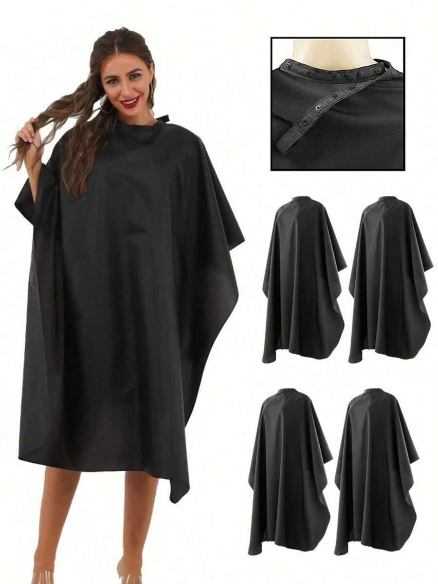 4/1pc Professional Salon Hair Cutting Apron - Extra Wide & Long, Salon Cape, Plus Size Suitable For Haircutting & Styling, Durable Black Material With Adjustable Neck Strap & Button Closure, Suitable For Dyeing, Perming, Styling Protection