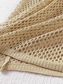 Sexy Knit Hollow Out Crochet U-Neck Beach Maxi Dress Swimsuit Cover Up Women's Elegant Long Sleeve Backless Bodycon Dresses Resort Wear Outfit - Màu Khaki - Xem 11