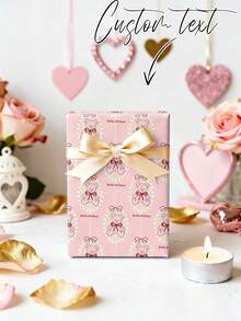 Geschenkpapier zum Valentinstag - Süßer Teddybär und Herz-Schleife Motiv, reißfestes dickes Geschenkpapier, geeignet für Valentinstag Geschenke, Paar-Party Dekoration, Heiratsanträge (56 cm x 27 cm)