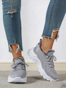 FZY 2026 Winter New Style Snow Boots, Leather-Lined Athletic Shoes - Soft And Warm Knitted Casual Walking Shoes, Lightweight And Slip-Resistant Outdoor Winter Shoes, Suitable For Women's Commuting And Office Wear, Also Essential Boots For Women's Easter Outfits, Comfortable And Versatile Women's Snow Boots For Winter Vacation And Travel, Easter Gift - Winter Women's Tennis Shoes - 灰色 - 查看 7