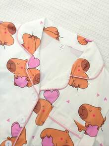 Girls Adorable Teddy Bear Print Pajama Homewear Set For Bedtime & Indoor Activities | 8–12Y - Multicolor - View 5