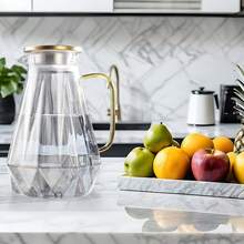 Glass Pitcher With Lid - 2L/67oz Gold Water Pitcher With Handle, Heat Resistant Borosilicate Carafe For Hot & Cold Beverages, Iced Tea, Coffee, Sangria, Juice & Milk, Fridge & Dishwasher - Gold - View 4