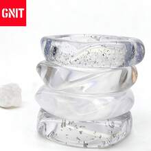 GNIT 4pcs/Set, 1pc Asymmetric Resin Transparent Silver Foil Unique Women Bracelet, Suitable For Daily Wear And Gift (Each Bracelet Has Different Patterns) - Twisted Transparent Series - View 6