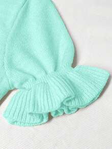 Buzzelle Áo thun nữ dáng rộng, màu trơn, cổ tròn, viền bèo nhún, tay ngắn, chất liệu len pha, thích hợp cho mùa xuân/thu hè. - Màu xanh bạc hà - Xem 9