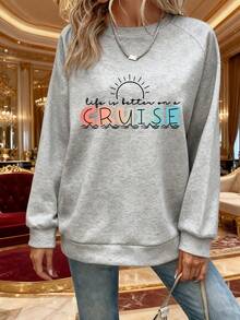 Life Is Better On A Cruise Sweatshirt For Women Vacation Travel Gift Summer Outfit Cruise Trip Fashion Statement Crewneck Top - 淺灰色 - 查看 1