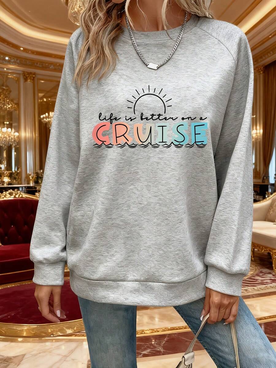 Life Is Better On A Cruise Sweatshirt For Women Vacation Travel Gift Summer Outfit Cruise Trip Fashion Statement Crewneck Top - 淺灰色 - 查看 1