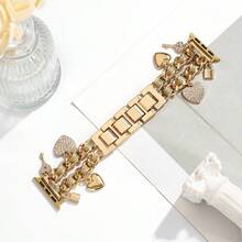 1条金属钥匙链表带，49/46/45/44/42/41/40/38毫米，时尚心形链环手链表带，兼容 Ultra/SE/11/10/9/8/7/6/5/4/3/2/1系列（仅表带，不含手表） - 金色鑰匙 - 查看 8