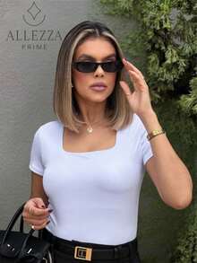 Women's Square Neck Blouses, Spandex With Lining, Fitted, T-Shirt, Baby Look, Casual, Work, Basic, Elegant, Simple, Knit Fabric, None, Stage And Concert, Beach, Night, Holiday, Sports, School, Vacation, Office, Home, Diary, Birthday Party, Baby Shower, Dating, Baby Moon, Garden, Formal And Evening, Photoshoot, Street, Homecoming, Bachelorette Party, Trip, Tea Party, Brunch, Country Music Concert, Airport Clothes, Sports And Fitness, All - 白色 - 查看 4