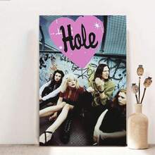 Framed Hole 2 Vintage Music Canvas Poster - Pink Heart Design With Band Members, Ideal For Bedroom & Living Room Wall Decor, Perfect Gift For Music Lovers, Music Room Decor, 2D, Perfect For Room Decor - 彩色 - 查看 1