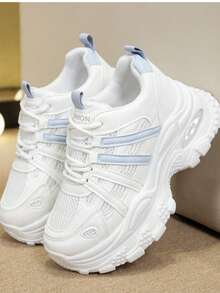 Girl's Thick Sole Chunky Sneakers, New Mesh Breathable Casual Athletic Shoes - Blue - View 5