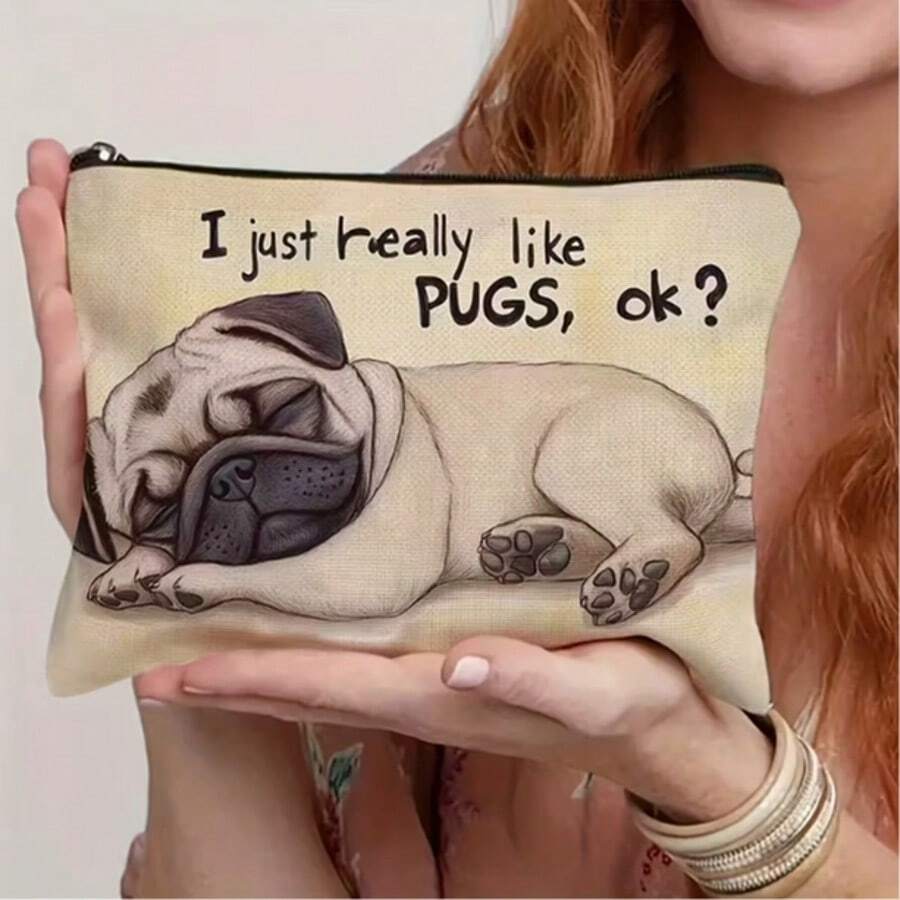 1pc Hot Khabby Dog Makeup Bag, Just A Girl Who Loves Khabby Dogs, Cosmetic Storage Bag, Aesthetic Accessory Bag, Portable Toiletry Storage Bag, Travel Makeup Bag, Perfect For Travel, Vacation, Business, Fitness, Camping, And Outdoor Use - Brown - View 1