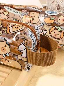 1/2pcs Capybara Pencil Case, Cute Cartoon Transparent Large Capacity Stationery Bag, Fashion High-End Student Pencil Pouch | Capybara Pattern PVC Pencil Bag - Large Capacity Single Layer Zipper Storage Bag, Waterproof Pencil Case, Suitable For School And Office, Ideal For Students, Back To School And Daily Use - Multicolor - View 5