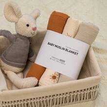 Chăn quấn bằng vải muslin cho trẻ sơ sinh, 3 gói chăn mềm mại thoáng khí, quần áo ợ hơi quấn tã cỡ lớn 38 x 40 inch, đồ dùng tắm cho trẻ sơ sinh thiết yếu, quà tặng cho trẻ mới biết đi tình yêu Valentine - trái cam - Xem 9