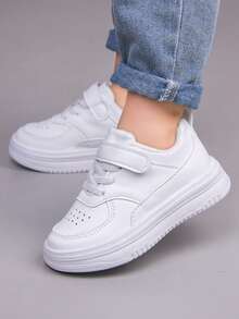 Kids' White Sneakers, New Style Boys' Skate Shoes, Girls' Breathable Athletic Shoes, White Casual Shoes - White - View 1