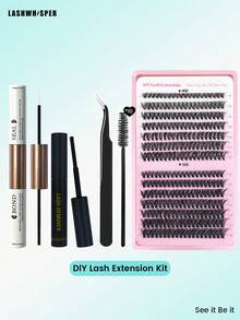 DIY Eyelash Extension Kit - Adhesive, Makeup Remover, Tweezers, Brush And 280/560/600 Pcs Mixed Length 9-16mm D Curl Cluster False Eyelashes, Natural & Lightweight Reusable Individual Lashes - Multicolor - View 13