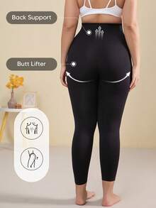Maternity Solid Color High Elasticity Leggings With Abdominal Support - Black - View 4