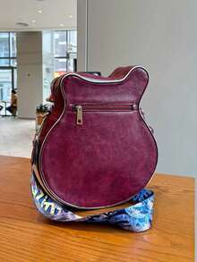 Creative Y2k Style Vintage Guitar Shaped Bag For Girls, Bass Guitar Unique Design Shoulder Bag, Crossbody Bag, Chain & Rivet Decoration, Color Block Wide Strap Bag, Street Fashion,Fashionable Niche Design, Steampunk, Goth,Bag For Women, Cool Girls Street Wear,Perfect For Music Festival, Concert, Rock Style Bag For Women, Rock Style Bag For Women - 彩色 - 查看 9