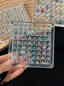 36/64/100 Slots Nail Art Rhinestone Zirconia Jewelry Storage Box, Acrylic Crystal Diamond Display Tray, Magnetic Adsorption Organizer Case, Empty Box - Clear - View 4