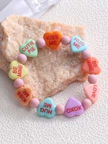 1 chiếc vòng tay đính hạt hình trái tim bằng acrylic, mặt dây chuyền hình chữ cái tình yêu dành cho cặp đôi. - vòng tay tình yêu - Xem 1