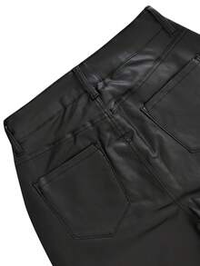 Women Black Faux Leather Flare Pants Y2K Sexy Streetwear Coated Faux PU Leather Pants Loose Casual Micro Flare Leather Pants,2026 Summer - Black - View 8