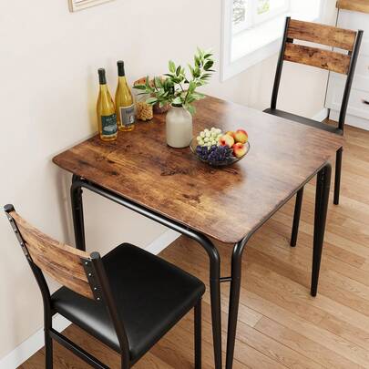 Juego de Mesa y sillas de Comedor para 2, Mesa de Comedor Cuadrada y 2 Asientos tapizados, Juego de Mesa y sillas de Comedor Compacto, Ahorra Espacio, Adecuado para Cocina, Comedor.