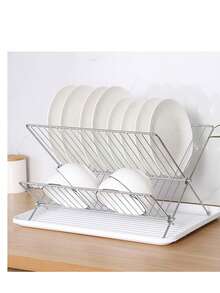 Foldable Kitchen Dish Rack, Home Dish Plate Storage Organizer, Cutlery Drainer - Silver - View 3