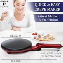 Moss & Stone - Máquina de crepes eléctrica portátil y automática con recubrimiento antiadherente, 800 W, 120 V, 8 pulgadas,(Rojo) - Multicolor - Ver 5