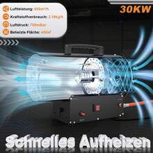 LILIIN Gasvärmare, 10/15/30 KW gasvärmare, gasfläkt med termostat, varmluftsgenerator, svart (220V-240V, propan/butanflaskor, med tryckreduceringsventil och gasslang) - Svart 30 kW - Visa 5