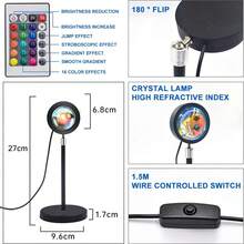 Lámpara Sunset, Lámpara Atardecer de Proyección de 16 Colores, Sunset Lamp con Ratación 360° y Control Remoto, Lámpara Nocturna de Puesta de Sol para Selfie, Fotografía, Decoración, Recámaras - Negro - Ver 8