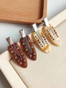 4 Stücke/Set Schwarz & Weiß Polka Punkt Acryl Haarclips, Stern & Blumen Pony Haarspangen, Mädchen Haaraccessoires, Klemmclips, Haarspangen, Haarklammern - Verschiedenfarbig - Übersicht 11