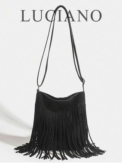 Ny trendig höst/vinter retro mocka enfärgad tofs damväska, västerländsk/Hong Kong-stil axel-/crossbody-väska, mångsidig minimalistisk slapp vind pendling resor shopping casual daglig lättviktig