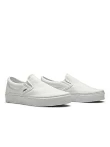 Vans 经典款男女通用低帮帆布纯色套脚鞋，轻便透气缓震，适合滑板、步行、上学、休闲等场合，纯白色 VN000EYEW001 - 白色 - 查看 2