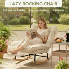 Rocking Chair Rocking Chair With Adjustable Footrest, Extra-Wide Upholstered Glider Rocker With Adjustable High Backrest And Removable Pad, Comfy Corduroy Upholstered Rocker Chair Recliner Leisure Accent Chair For Living Room Bedroom - White - View 2