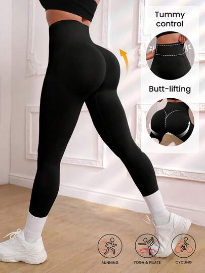 1pc Ladies' Fashion High-Waisted Slim Pants, 4-Way Stretch, Hip Shaping & Tummy Control, Suitable For Gym, Running, Daily Leisure & Sports Occasions