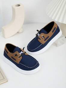 1 Pair Kids Lightweight Casual Retro Slip-On Boat Shoes, Soft Sole Comfortable Loafers, Boys Casual Sneakers - Navy Blue - View 7