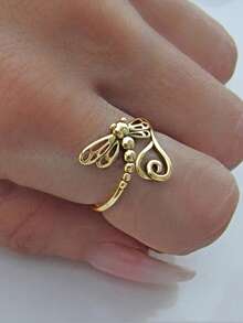 1pc Elegant Dragonfly Shaped Fashion Copper Material Gold Color Women's Open Ring, Gift For Daily, Party, 2026 New Jewelry - Gold - View 7