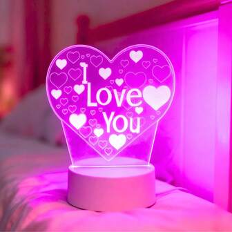 1 st. rosa glödande "Loveyou" 3D-nattlampa, Sweet Love LED-lampa, lämplig för sovrum, arbetsrum, nattlampa, matsal, café, bardekor, atmosfärisk ljus, bästa presenten till flickvän och fru på helgdagar och födelsedagar