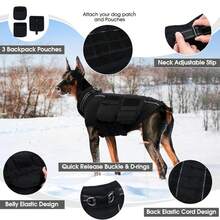 1pc Dog Winter Jacket, Built-In Chest Harness, Warm & Windproof Reflective, Suitable For Medium To Large Dogs, Pet Vest With Webbing And 3 Pockets, Fit For Male Dogs - Black - View 5