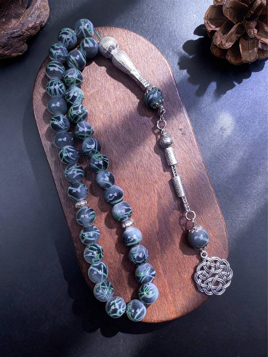 1 件 33 件 10 毫米绿色玻璃珠单链 Tasbih 祈祷手链适合日常佩戴 - 彩色 - 查看 1