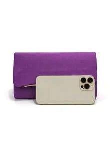 V-Shaped Metal Chain Sequin Evening Clutch Bag, With Envelope Design, Suitable For Party, Wedding, Casual Occasions, Women Handbag, Banquet Wallet - Purple - View 3