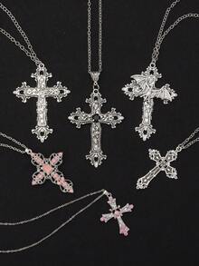 9pcs Y2K Punk Faux Crystal Big Cross Necklaces, Gothic Asymmetrical Cross Choker Necklaces For Men & Women, Aesthetic Jewelry - Multicolor - View 13