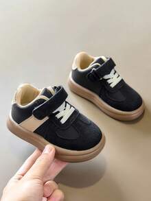 儿童运动鞋，新款春秋季儿童滑板鞋，幼儿厚底休闲鞋，女童绒面厚底运动鞋，防滑婴儿学步鞋 - 黑色 - 查看 3