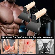 Parallettes Push Up Handles - Heavy Duty Steel Frame With Ergonomic Beech Wood Grips Calisthenics Equipment For Strength Training Anti-Slip Push Up Bars For Home Gym 250kg Capacity - Wood - View 6