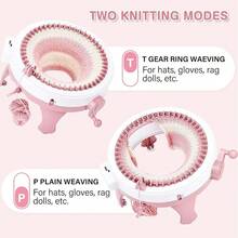Máquina de tejer 48 Agujas, tablero de tejer telar doble giratorio, telar de tejer inteligente máquinas de tejer redondas, máquinas de tejer kit de telar de telar para adultos y niños - Rosa - Ver 3