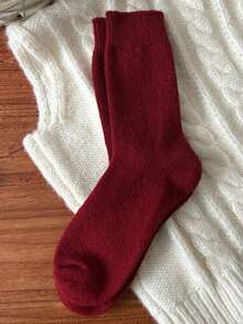1 đôi tất nữ dày dặn, màu trơn thời trang, màu đỏ cổ điển, mềm mại và ấm áp, thích hợp cho mùa thu/đông, họa tiết cún con và hươu dễ thương, kiểu dáng ngọt ngào và năng động dành cho nữ, cao đến bắp chân. - Đỏ - Xem 15